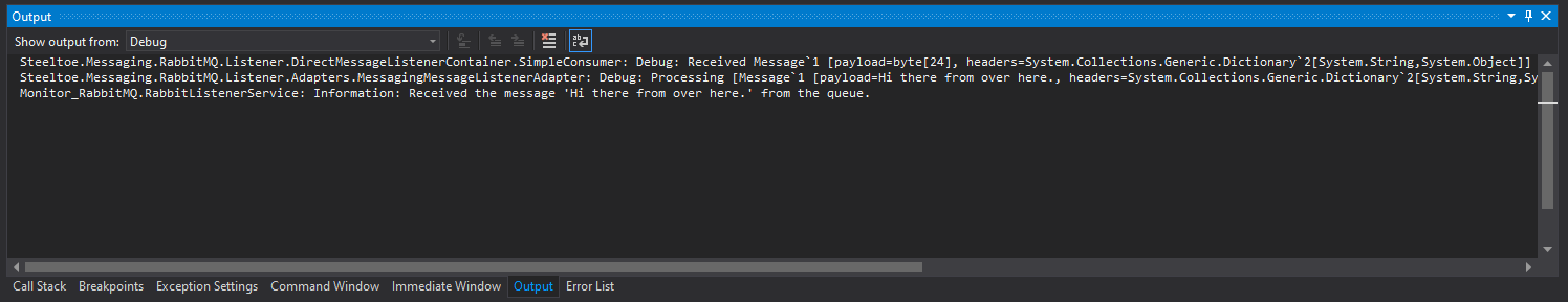 Visual Studio - Debug Output Message Received