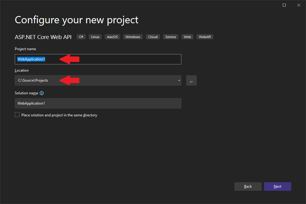 Visual Studio - Name Project
